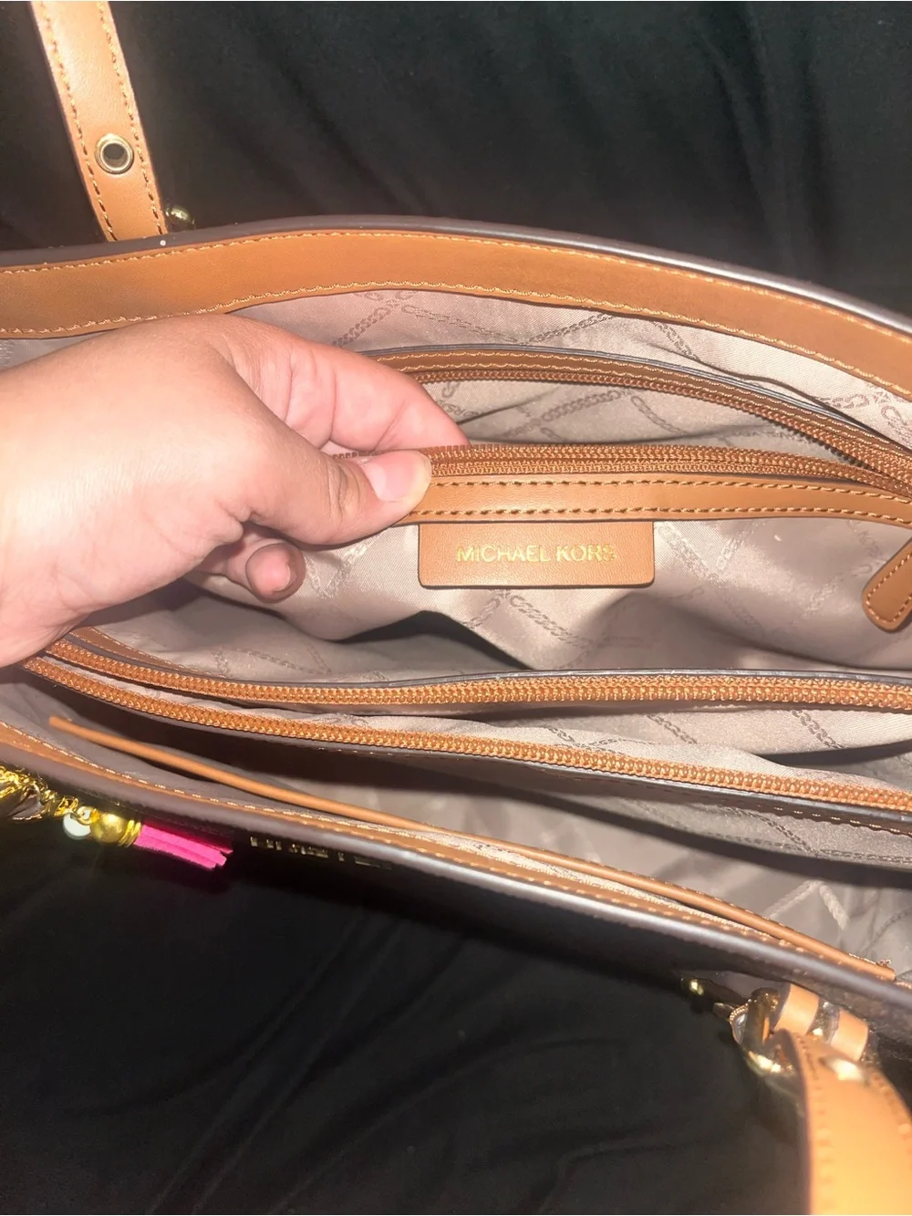 Michael Kors Brown MK Signature Tote with Tan Trim